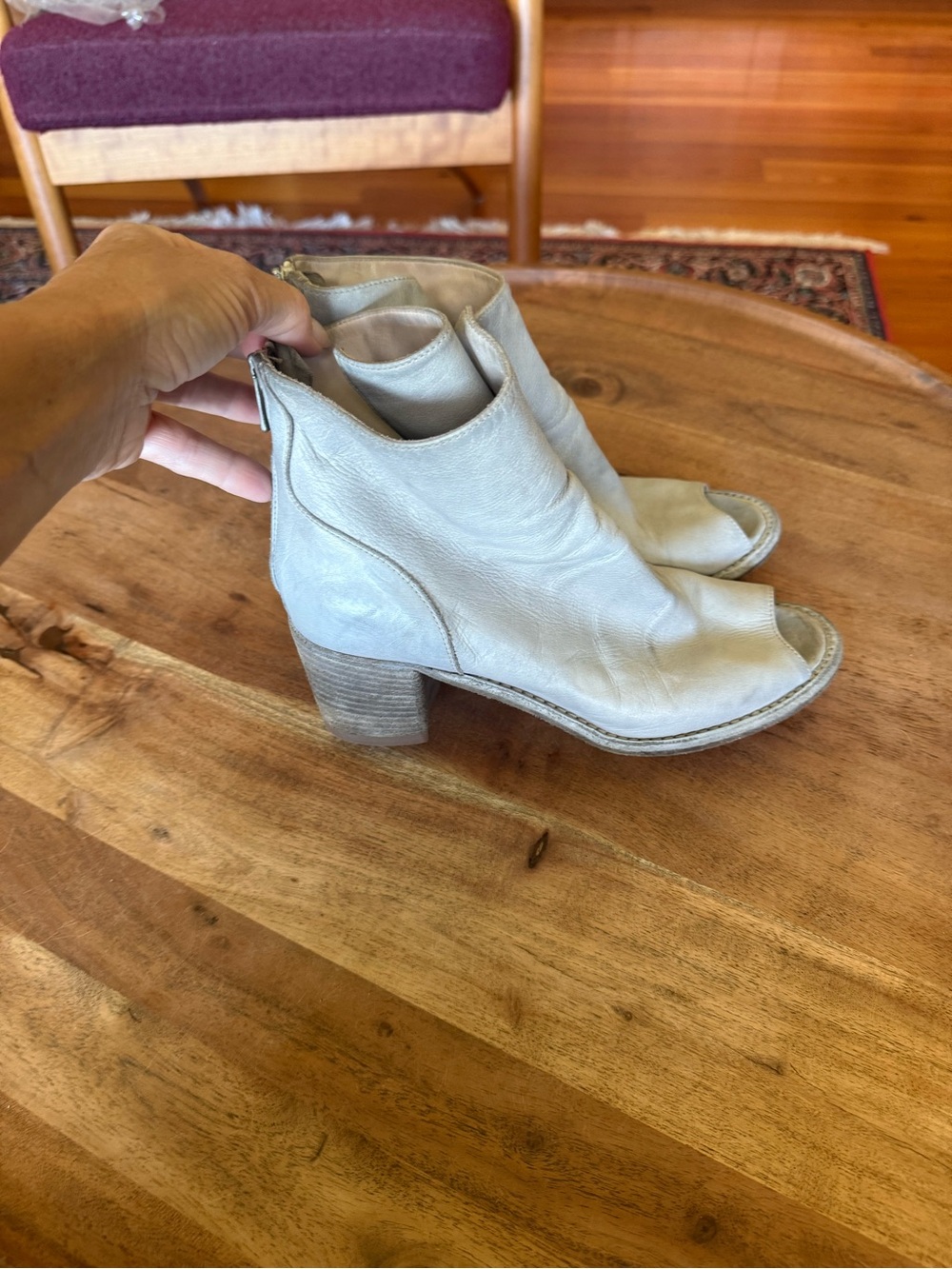 Officine Creative Light Gray Open-Toe Leather Ankle Booties